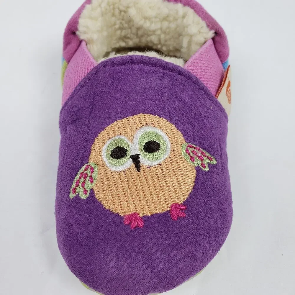 Acorn Critter Owl Infant Baby Girl Size 6-12 Months Slip On Pink Purple Slippers